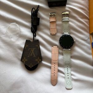 Louis Vuitton Black and White Smartwatch with Pink Straps